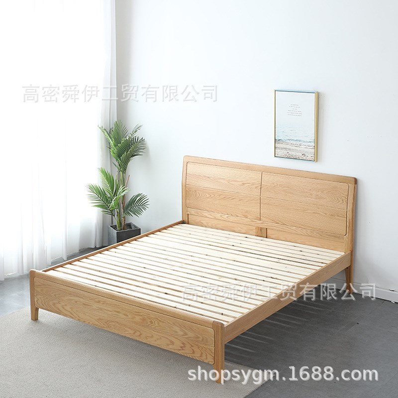 舜伊实木床小户型简约主卧室家具1.5米1.8米双人床原木高箱体床