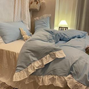 三件韩式 纯色风公主少女床粉色泡泡被套裙花边四件套床单心宿舍