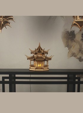 中国古建筑木质拼装模型定制中式台灯成品玄关书房家居送礼摆件