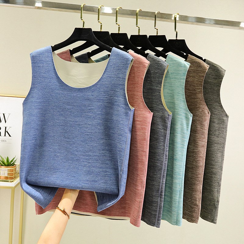 德绒无痕保暖背心男圆领秋冬季磨毛坎肩上衣男士保暖内衣打底衫