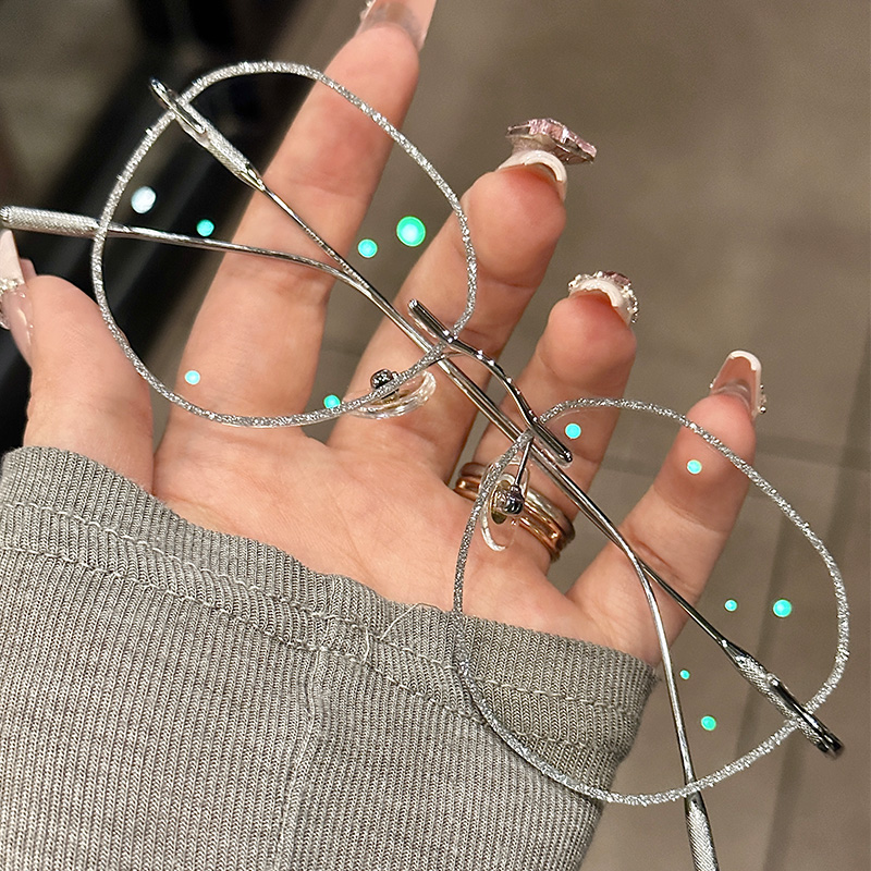 纯钛无框近视眼镜女韩版潮可配度数网红眼睛框镜架素颜神器平光镜