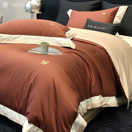 轻奢高级感100支双股长绒棉床单四件套全棉纯棉被套裸睡床上用品