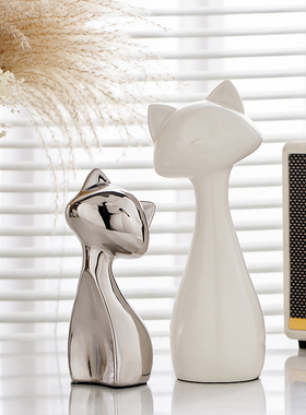 创意陶瓷网红猫咪摆件轻奢高档高级感客厅酒柜电视柜玄关家居饰品