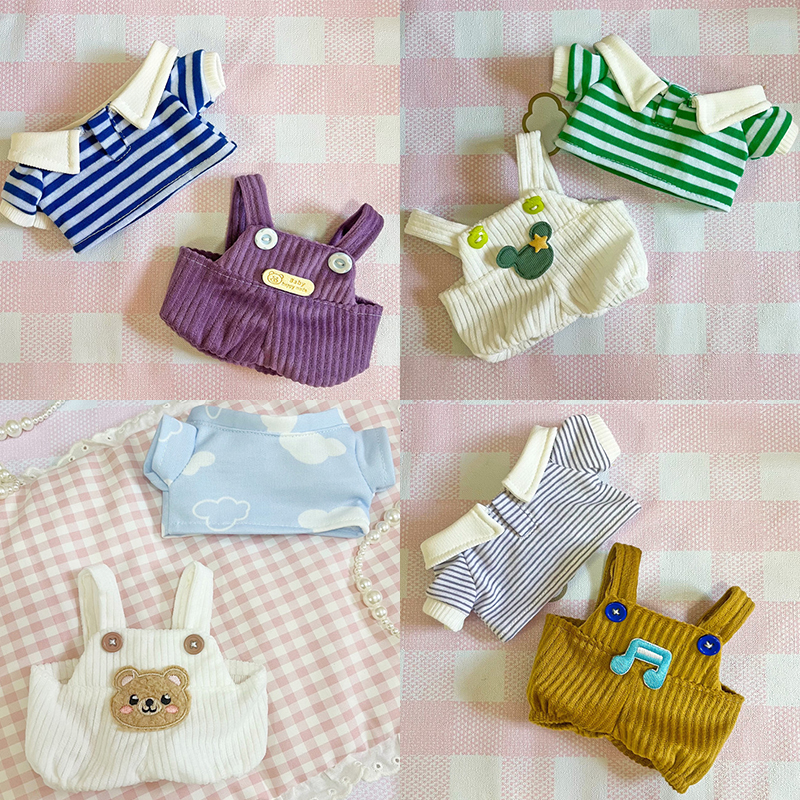 20cm娃衣现背带裤条纹T恤套装厘米棉花娃娃裤子衣服无属性衣服