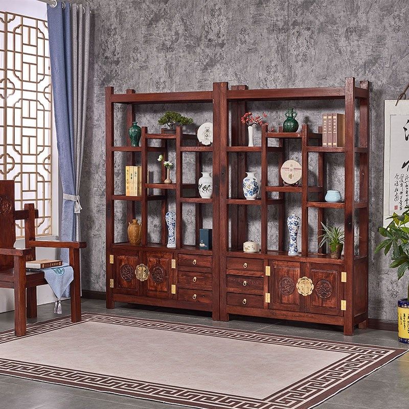 船木博古架实木中式茶叶架子展示柜古董茶室置物多宝阁茶具架定制