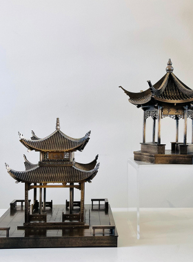 古建筑模型亭子新中式摆件手工拼装木质家居送礼酒店湘菜餐厅挂件