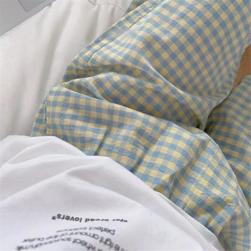 日系格子睡裤女款长裤春秋泡泡棉纱可外穿薄款单件裤子夏季家居裤