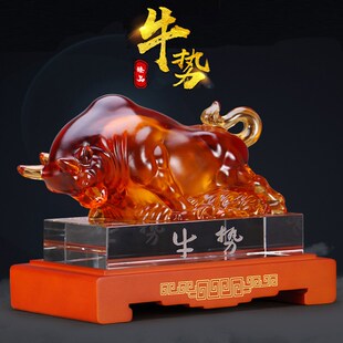 招财琉璃玉牛摆件家居客厅酒柜装饰品办公室桌面摆设乔迁开业礼品