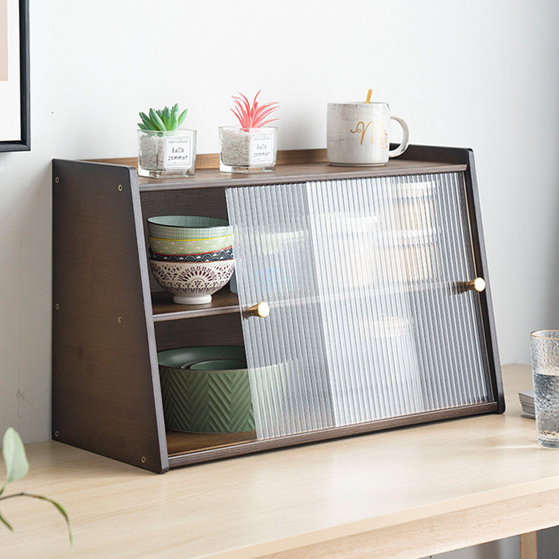 日式实木桌面餐边柜厨房台面收纳储物柜子玻璃碗柜咖啡酒柜置物架