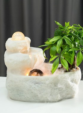 办公室桌面招财循环水晶假山客厅轻奢流水景观开业风水轮喷泉摆件