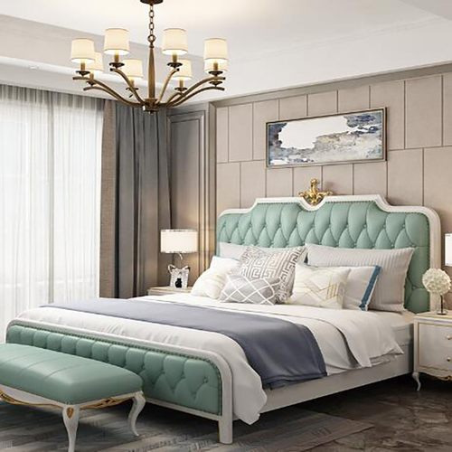 美式现代轻奢真皮床欧式床全实木双人床主卧公主床婚床奢华简欧床