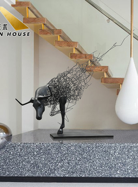 大型抽象镂空牛雕塑售楼部软装落地摆件酒店N室内软装饰动物工艺