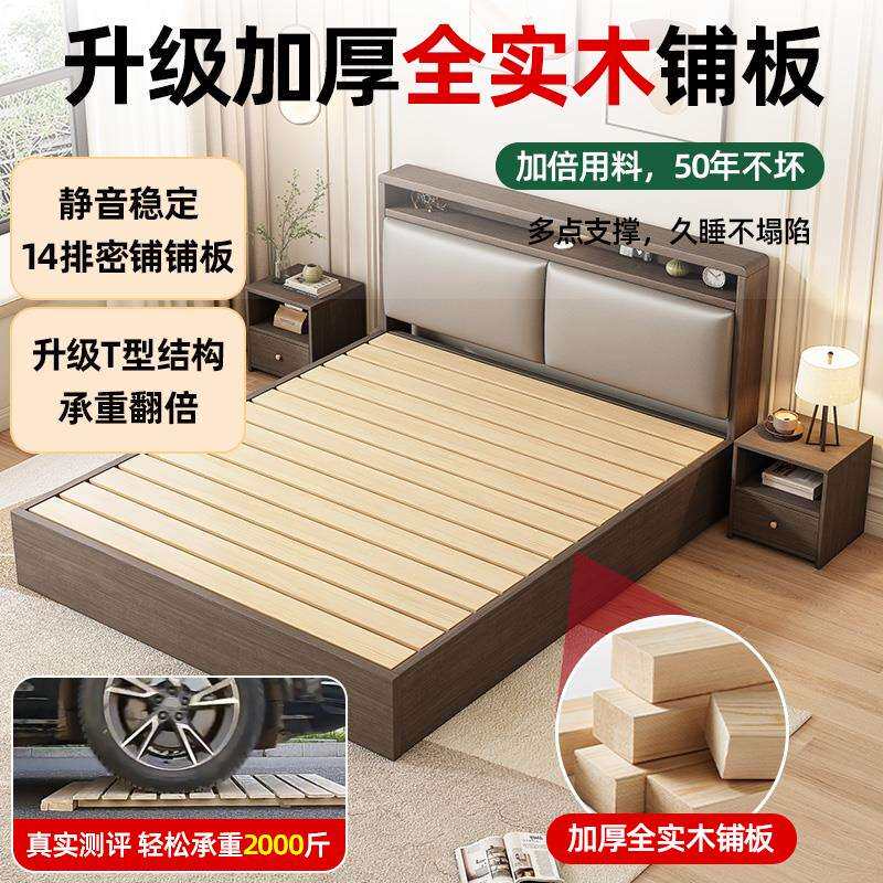 W1TR实木床简约现代1米8双人床小户型1米5床出租房用经济型1米2单