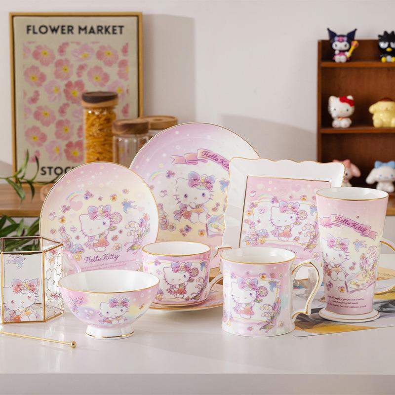 hellokitty陶瓷碗筷盘子家用高颜值创意骨瓷餐具少女心米饭碗G
