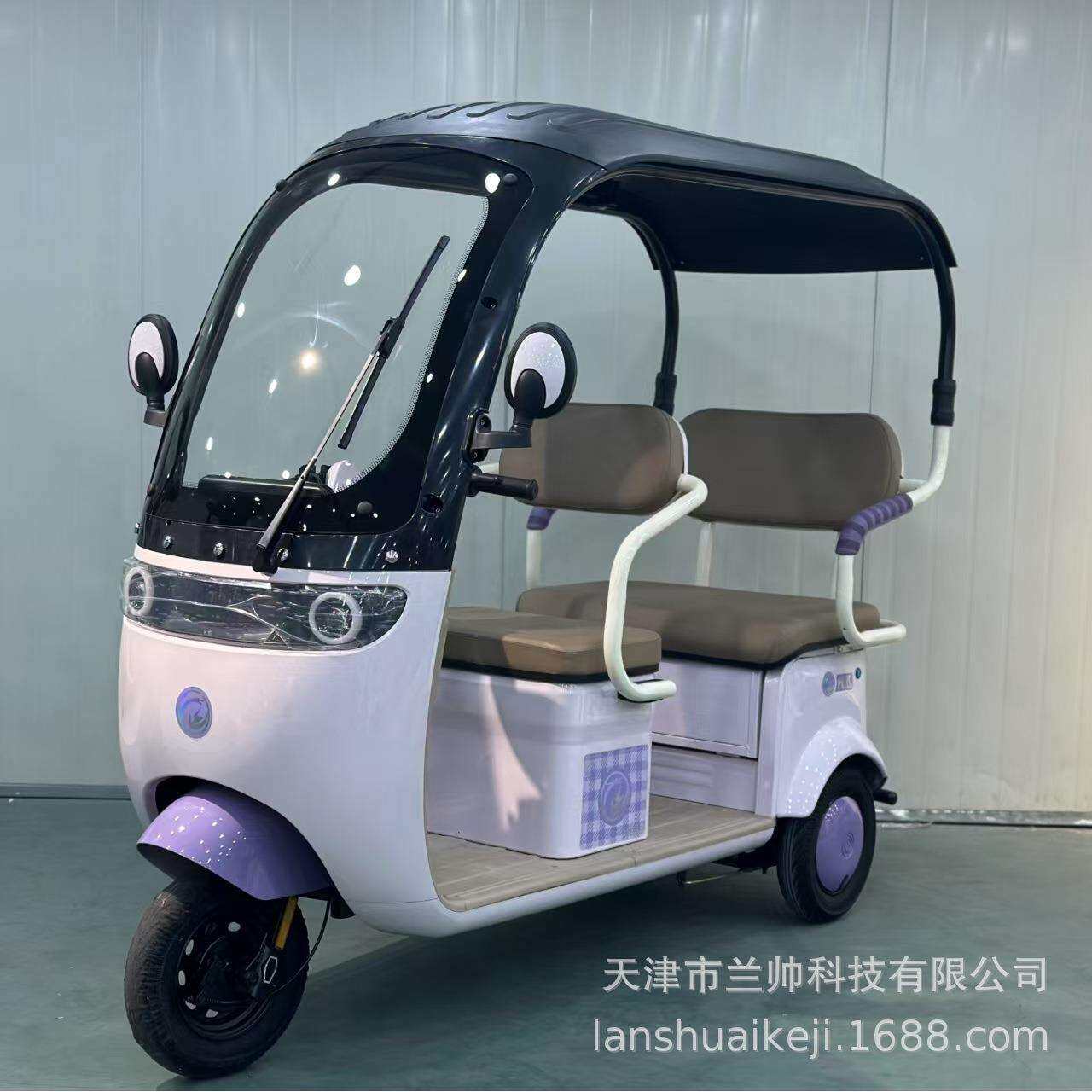 新款自带一体棚电动三轮车双排座客货两用日常休闲代步电动三轮车