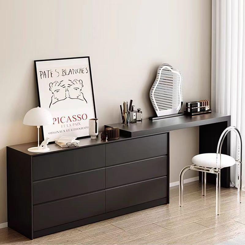 梳妆台现代简约卧室书桌斗柜一体黑色复古风轻奢小户型意式化妆桌