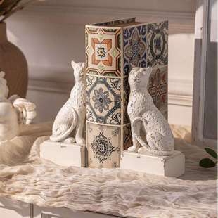 法式复古书立创意狸猫书档摆件玄关桌面书桌工艺品摆设拍摄道具