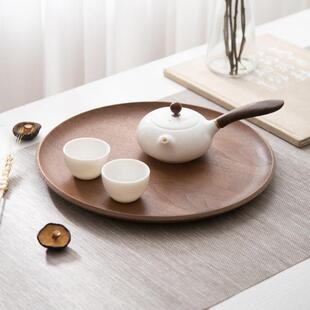 木质超大圆盘托盘黑胡桃木贴皮大号茶盘端水盘子水果坚果干果盘