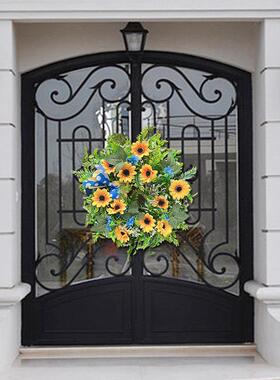 花惹草乌克兰国旗向日葵前门花环新款蝴蝶结印花波黄色和蓝色花圈