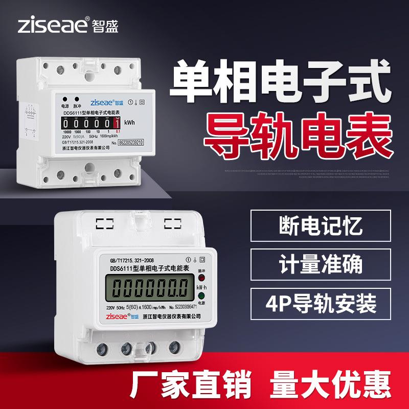 智盛4P单相导轨电表220v卡轨式配电箱小微型家用出租房轨道电能表