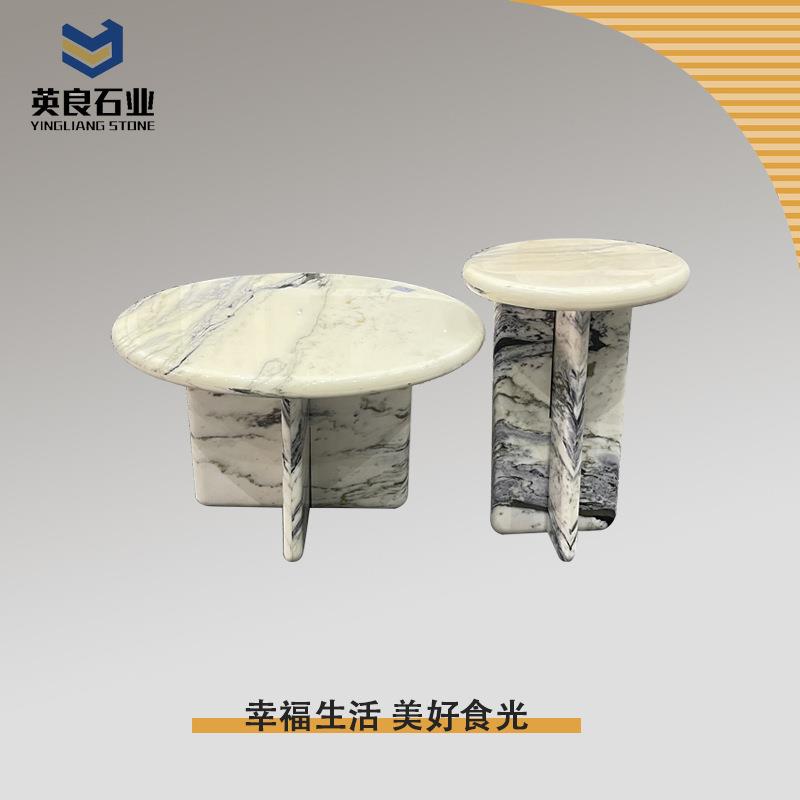 中古茶桌侘大理石茶几客厅家用设计师意式极简小户型圆形全石材