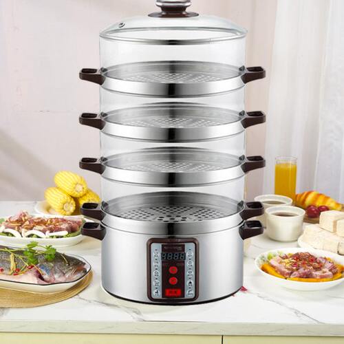 sanmsie山姆斯电蒸锅家用大容量透明电蒸笼煮玉米锅商用馒头32cm