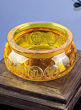 水晶聚宝盆摆件大中小号招财元宝黄水晶球客厅办Y公室装饰品