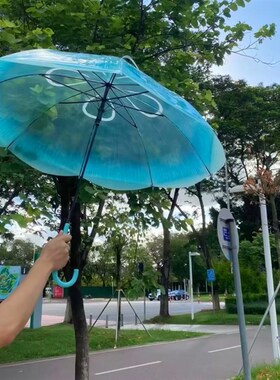 水母雨伞透明加大m加厚蓝色长柄可折叠晴雨两用梦幻女生拍照道具