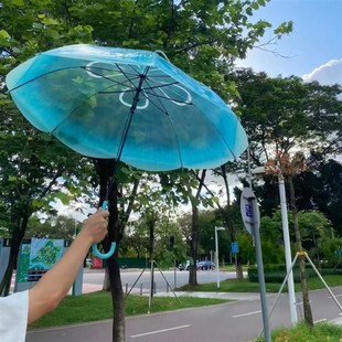 水母雨伞透明加大m加厚蓝色长柄可折叠晴雨两用梦幻女生拍照道具