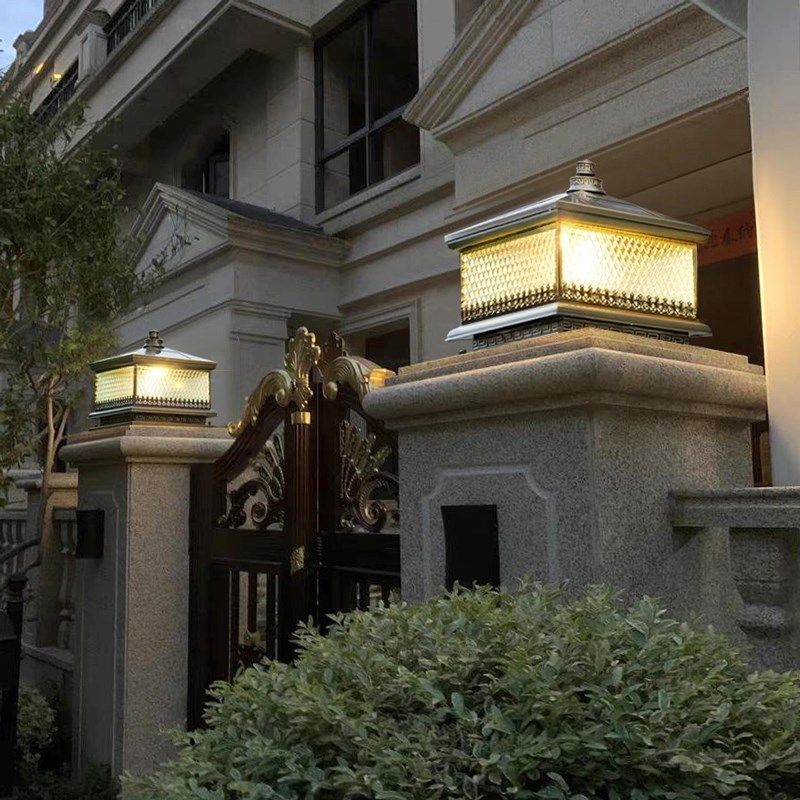 全铜别墅大门柱子灯防水太阳能柱头灯农村院N子门柱灯户外庭院围