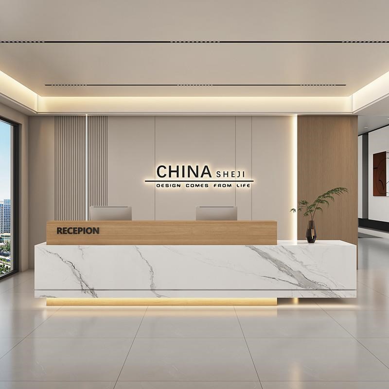 简约现代a仿大理石烤漆办公室公司酒店大厅吧台柜前台桌接待收银