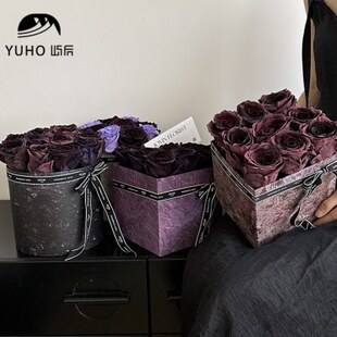 插花礼盒紫玫瑰系列酱桶后圆形梅鲜花方形大理石原创屿资材 抱抱