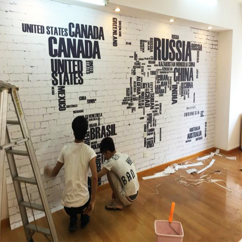 3D欧式复古砖墙大型壁画5d个性立体字H母地图壁纸客厅电视背景墙