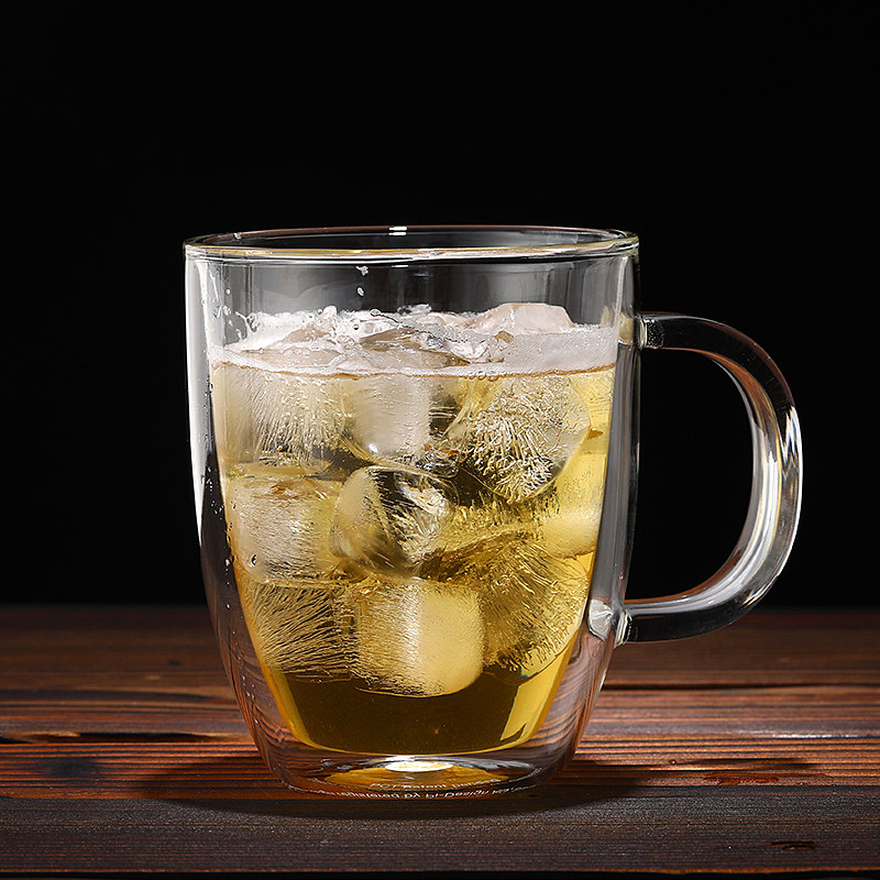 双层隔热c防烫玻璃杯茶杯办公室咖啡杯家用透明带把手高硼玻璃水