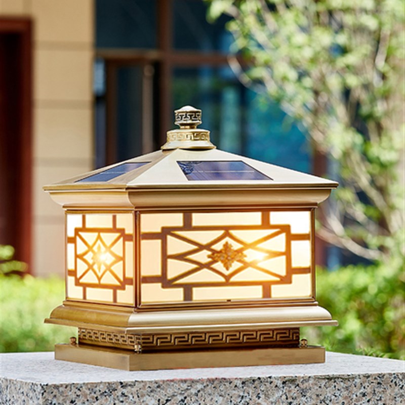 全铜太阳能柱头灯围墙户外防水庭院别墅灯门柱灯大门Z接电柱子灯