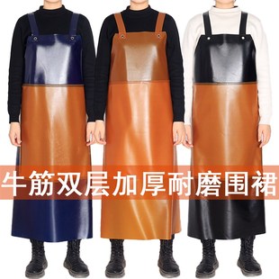 双层牛筋围裙f加厚加大耐磨耐用工作上班劳保石材屠宰防水防油围