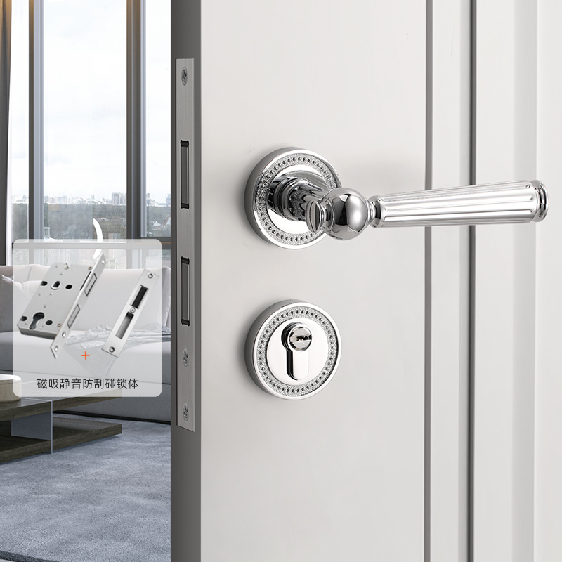 房间卧室门锁法式家用室内木门门把手分体磁吸静音W欧式轻奢房门
