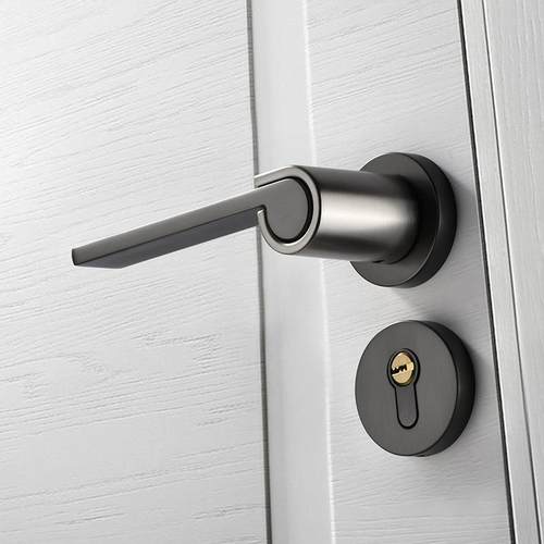 现代卧室内磁吸静音房间北欧极简约黑灰实木分体家用通用型门锁具