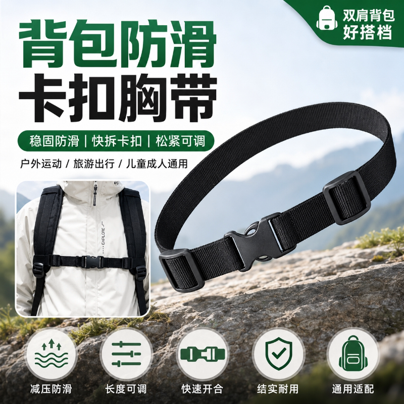 户外双肩背包防滑胸带卡扣固定儿童成人绑带新款书包配件实用设计