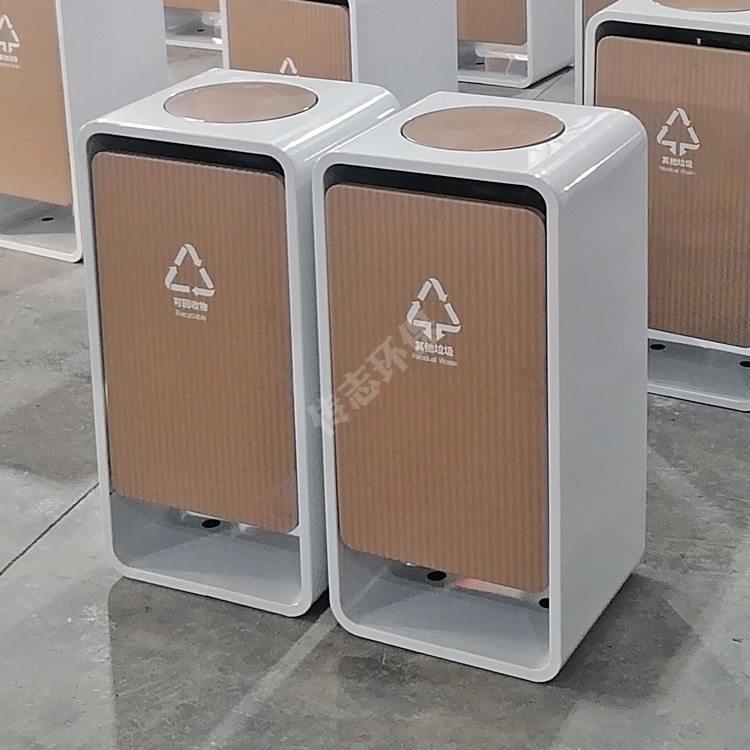 室内UV打印摇摆盖双层不锈钢分类垃圾桶喷粉金属果皮箱工厂定制