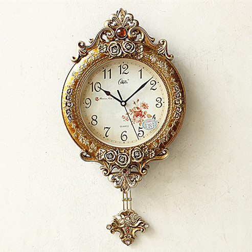 欧式客厅挂钟田园k卧室钟表 大号客厅静音挂钟摇摆创意挂钟时钟