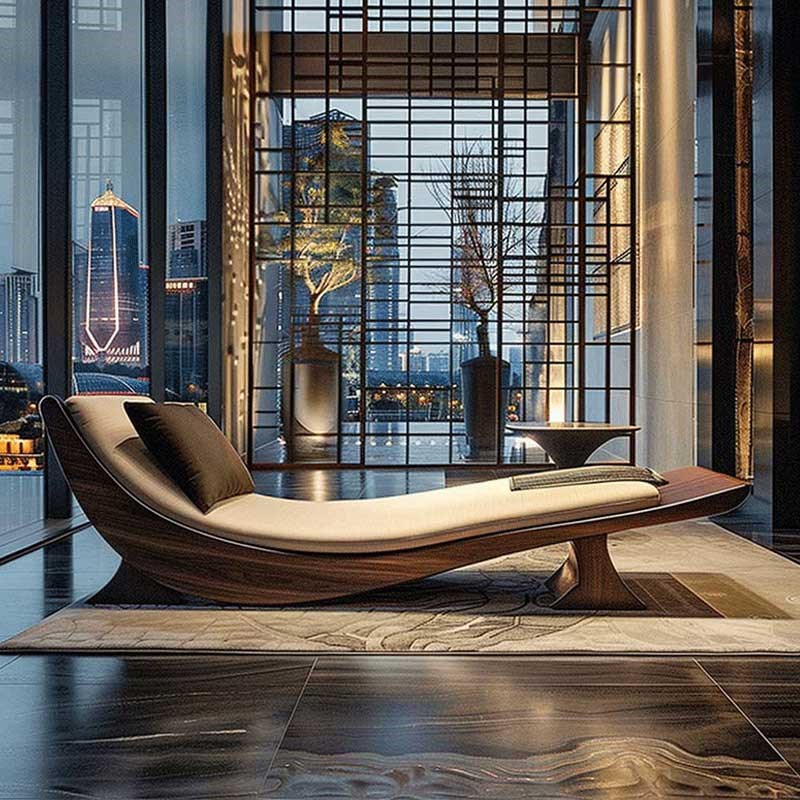 新中式黑胡桃木白蜡木实木禅意贵妃榻躺椅办公室V酒店民宿沙发椅