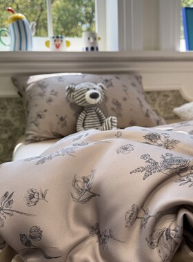 60s兰精天丝凉感丝滑灰色s小碎花夏天四件套1.5m1.8米床单被套裸