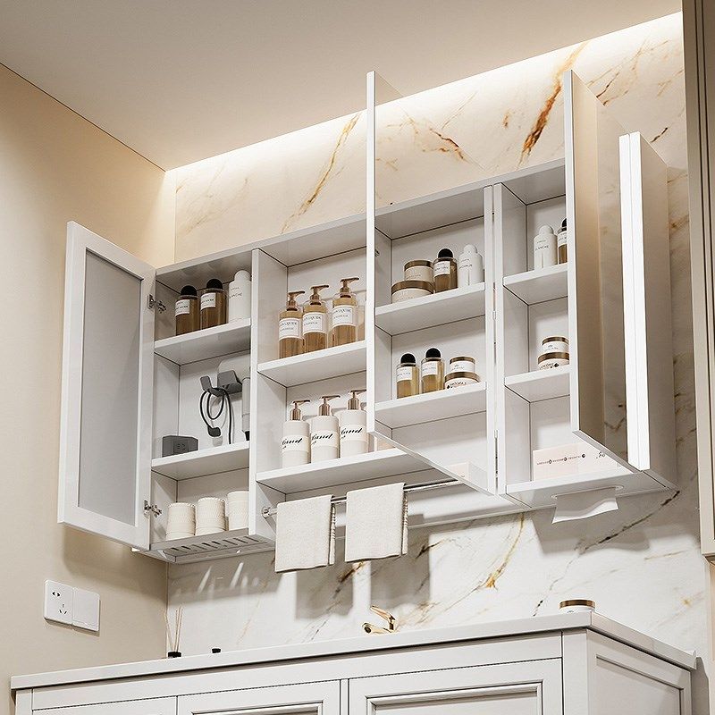智能浴室镜柜挂墙式单独卫生间沥水架镜子带插座毛巾杆.收纳一体