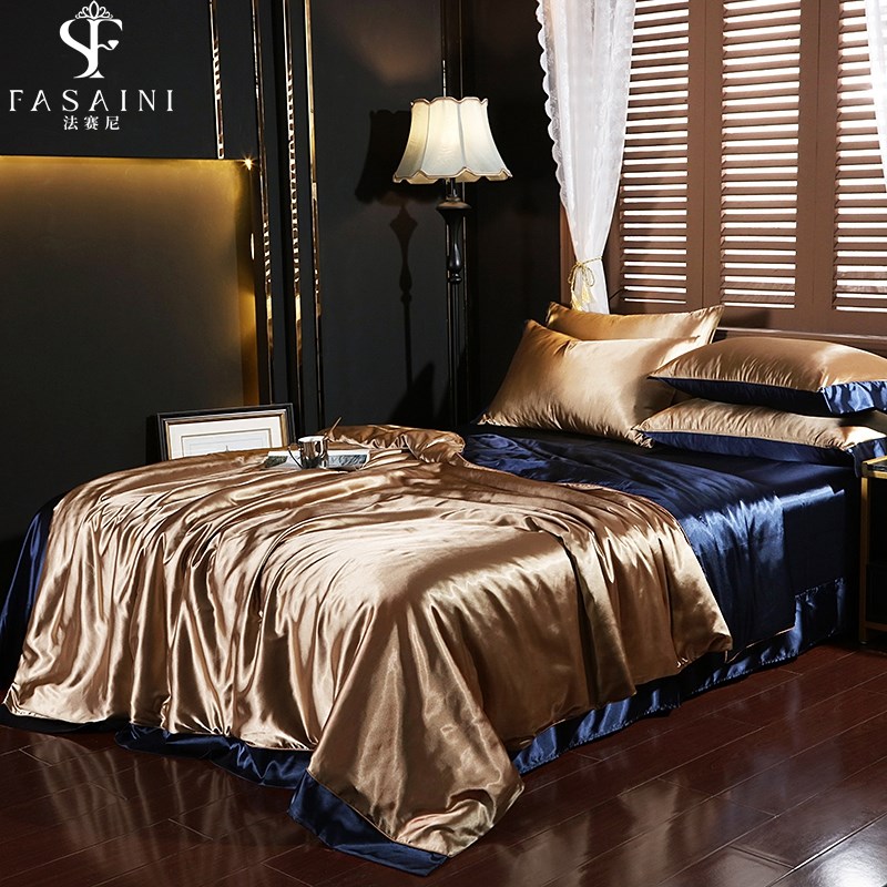 重磅双面真丝f四件套桑蚕丝被套床单滑裸睡床笠轻奢高级感床上用