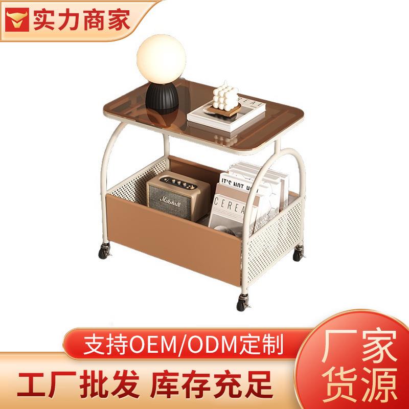 厂家定制加工沙发边柜钢化玻璃客厅茶几卧室床头柜带轮可移动边几