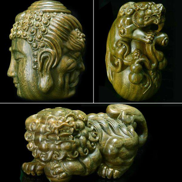 手雕抱貔貅狮子福佛手把件手工雕刻玩球魔绿工艺品抱檀木把件