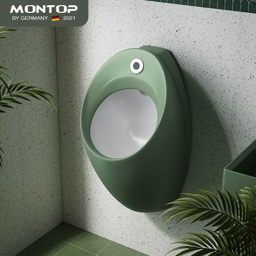 绿色陶瓷小便g斗自动一体感应式挂墙式酒店男士卫生间壁挂小便池