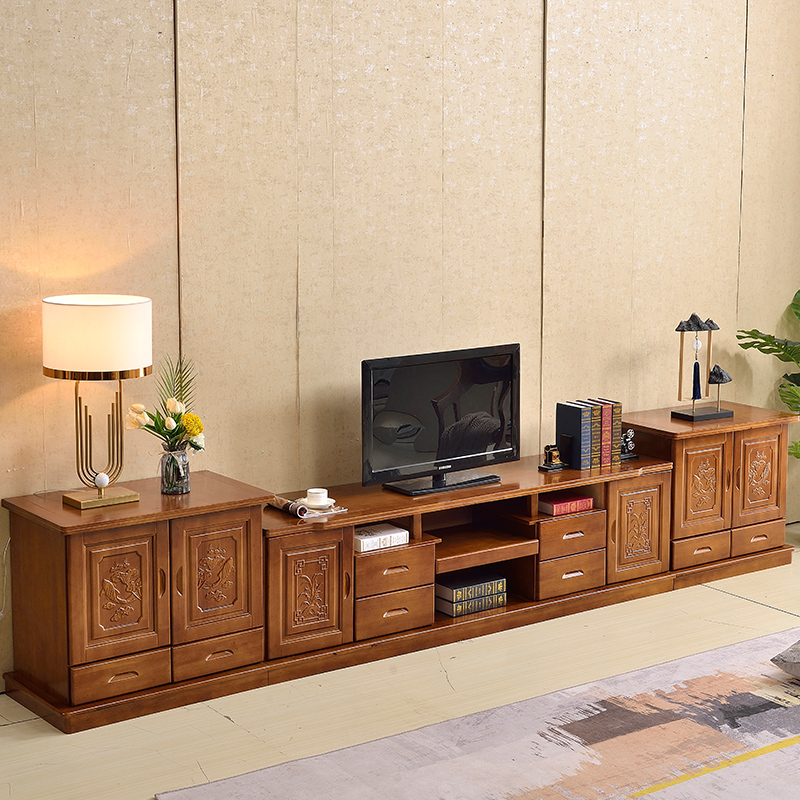 实木电视柜c大客厅储物影视柜长3米3.6米3.8米4米雕花农村家用地