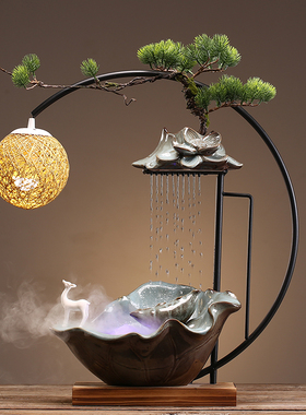 流水摆件喷d泉客厅桌面办公室循环创意陶瓷中式家居装饰开业礼品